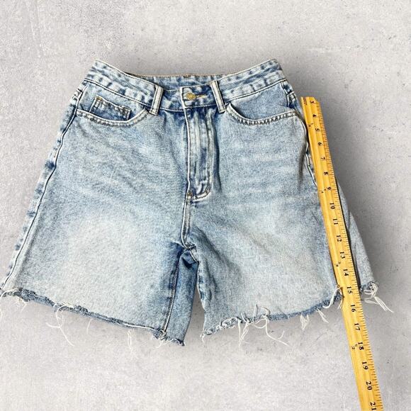Shein Light Wash Frayed Hem High‎ Rise Distressed Casual Shorts 27 - Picture 5 of 8